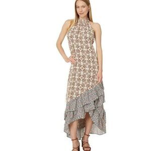 Vince Camuto Playful Paisley cream and brown high low maxi dress xl NWT